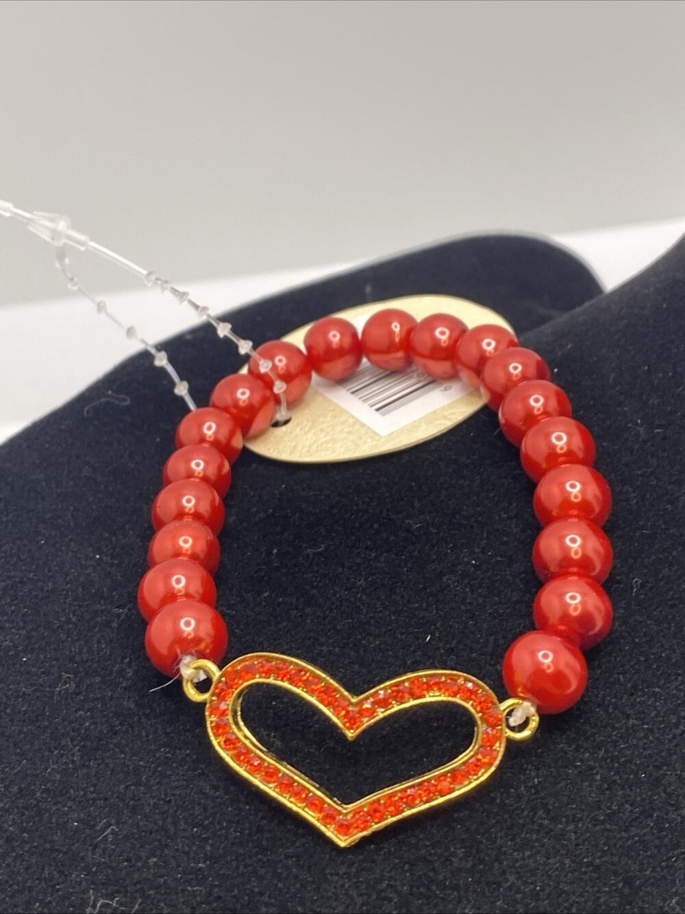 Womens Heart Rhinestone Red Faux Pearl Bracelet